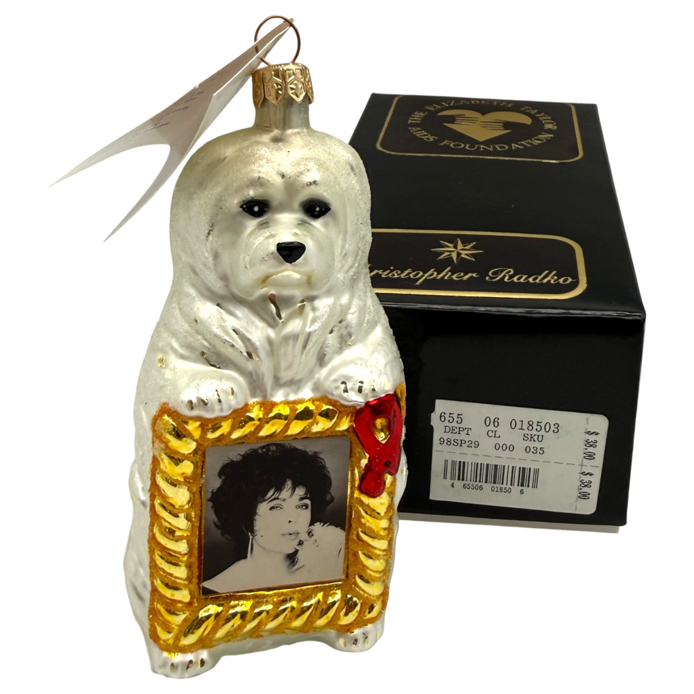 Christopher Radko Elizabeth Taylor Sugar Holiday Glass Ornament Box Pet Dog READ